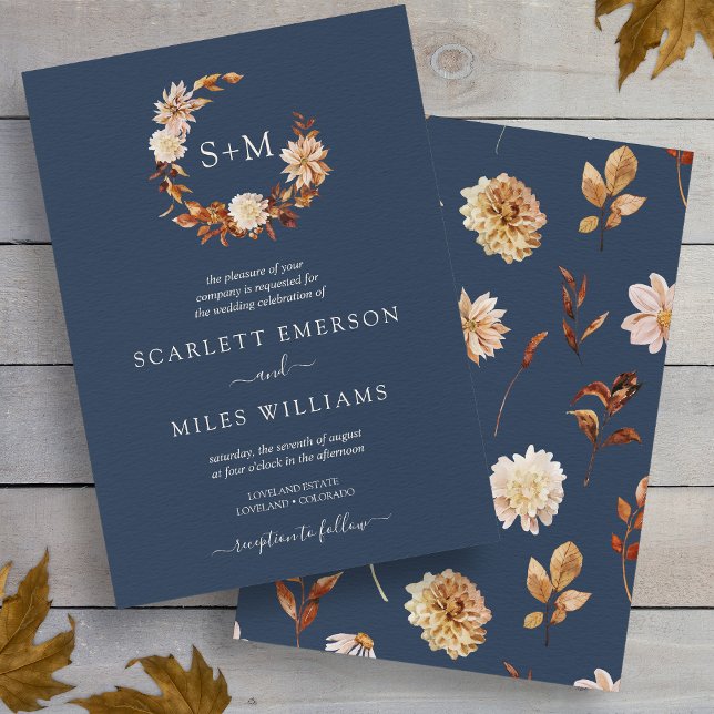 Fall Terracotta Monogram Wreath Wedding Invitation (Fall Terracotta Monogram Wreath Wedding Invitation
)