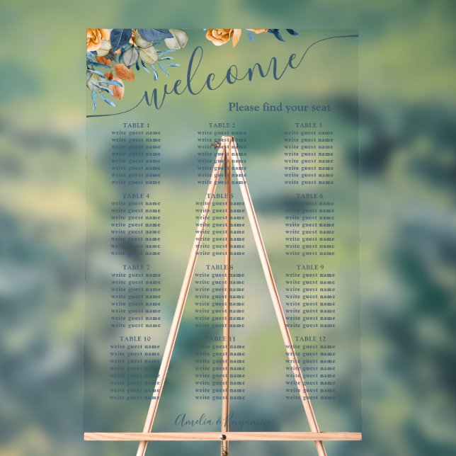 Fall Terracotta Navy Blue Rust Eucalyptus Wedding Acrylic Sign (Neutral)