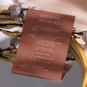 Fall Terracotta Weekend Itinerary. Wedding Welcome Invitation