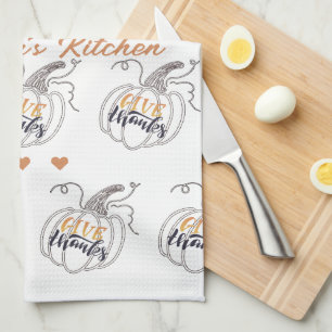 Fall Thanksgiving Elegant Minimalist Pumpkin  Tea Towel