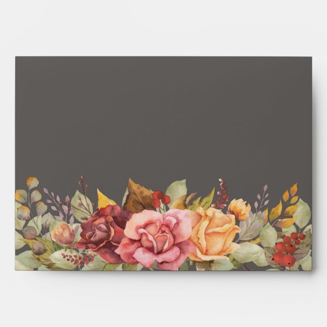 Fall/Thanksgiving Floral Border Return Address Envelope (Front)