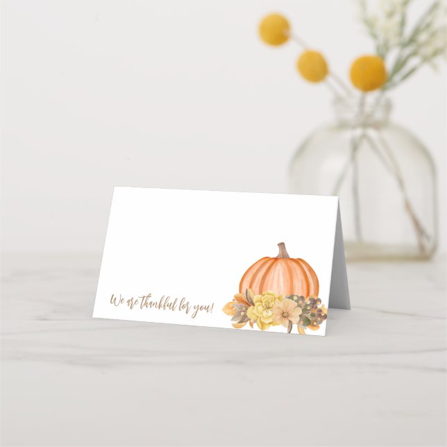 Fall Thanksgiving Flowers Pumpkin Place Card (Front)