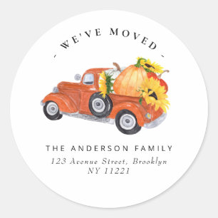 fall thanksgiving pumpkin truck moving  classic round sticker