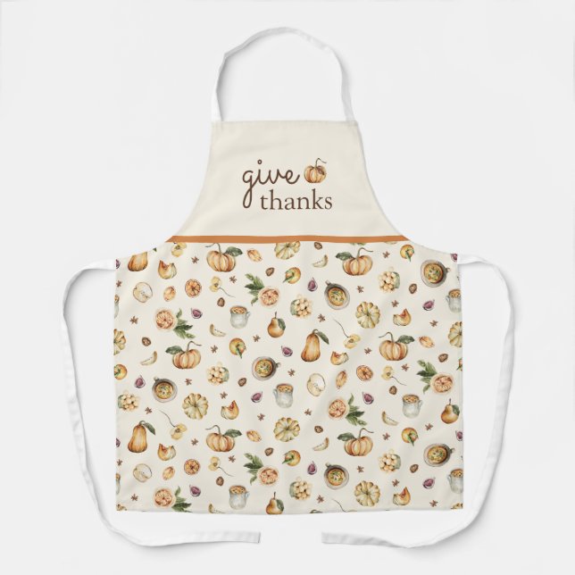 Fall Thanksgiving Watercolor Pumpkin Pattern Apron (Front)