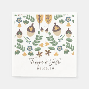 Fall Theme Acorns Greenery Autumn Pattern Napkin
