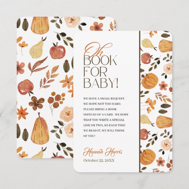Fall Theme Baby Shower Book Enclosure Card (Front/Back)