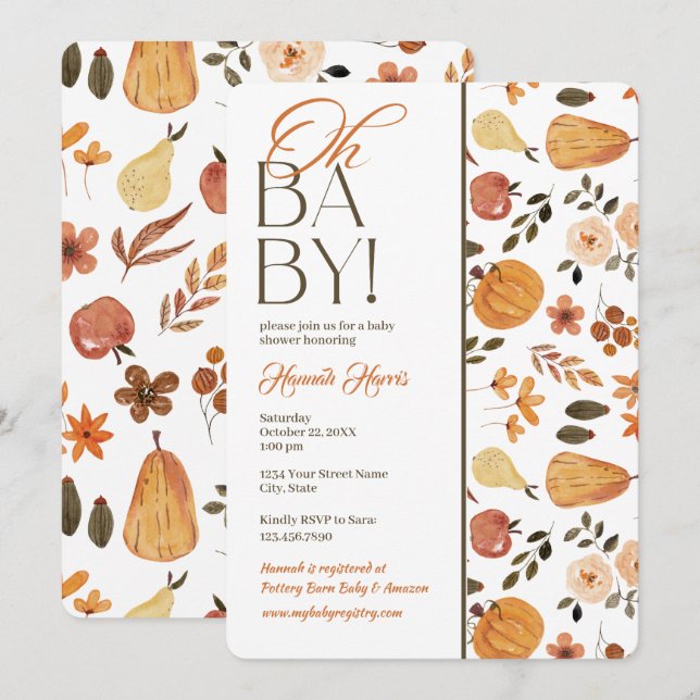 Fall Theme Baby Shower Invitation (Front/Back)