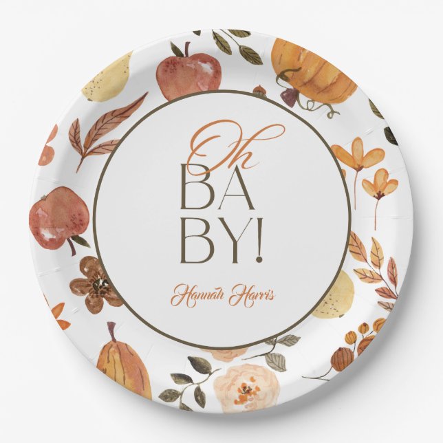 Fall Theme Baby Shower Invitation Paper Plate (Front)