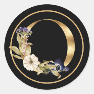 FALL THEME GOLD MONOGRAM O WITH PUMPKINS CLASSIC ROUND STICKER