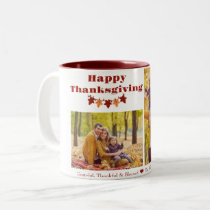 Fall Theme   Happy Thanksgiving family photo Two-Tone Coffee Mug