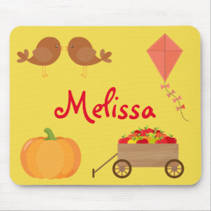 Fall Themed Apples, Pumpkins, and Brown birds Mouse Pad