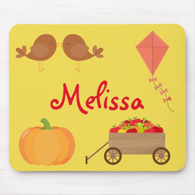 Fall Themed Apples, Pumpkins, and Brown birds Mouse Pad (Front)