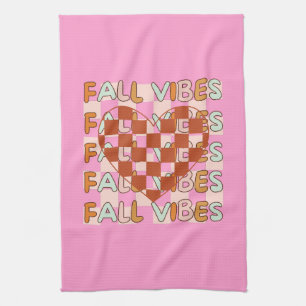 Fall themed Chequered Heart Fall Vibes Pink Tea Towel