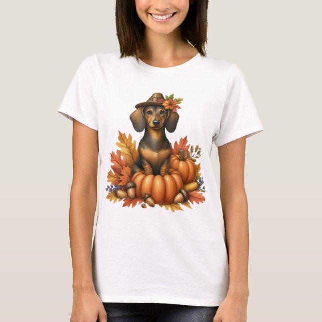 FALL THEMED DACHSHUND DOG WITH PUMPKINS T-Shirt (Front)