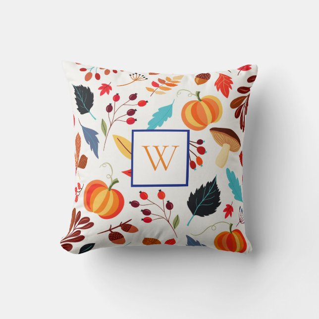 Fall Themed Initial Pumpkins Autumn Cushion (Front)