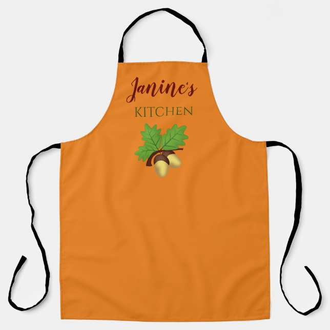 Fall Themed Kitchen Apron with Acorns (Front)