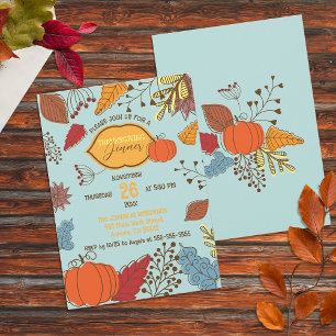 Fall-Themed Leaves Berries Pumpkin Thanksgiving  Invitation