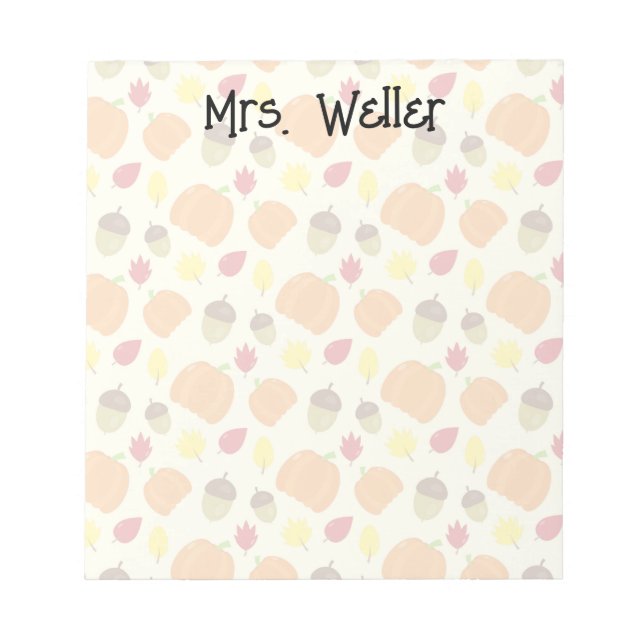 Fall Themed (pumpkin acorn leaves) Personalised  Notepad (Front)