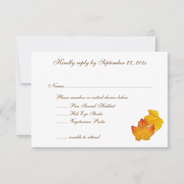 Fall Themed Wedding Menu List RSVP Cards (Front)