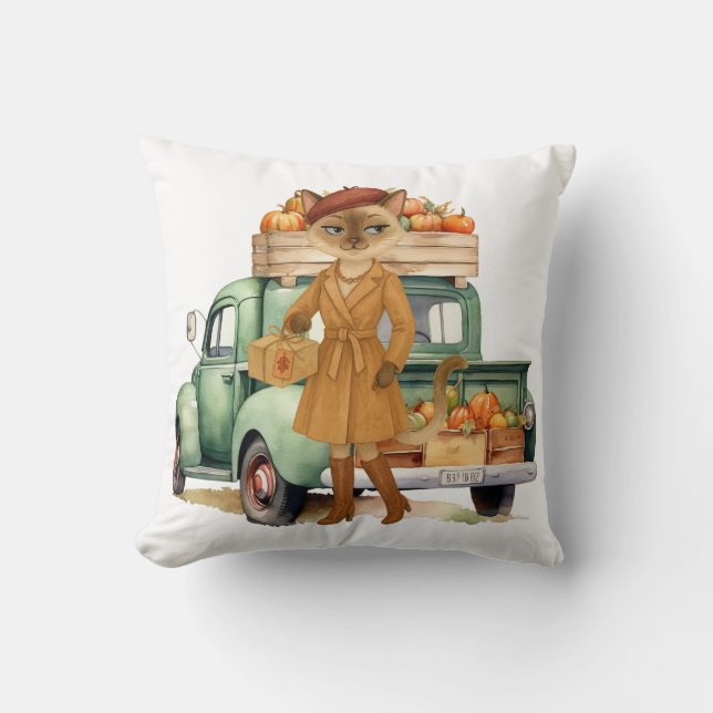 Fall themed with pumpkin for Cat lovers Cushion (Front)