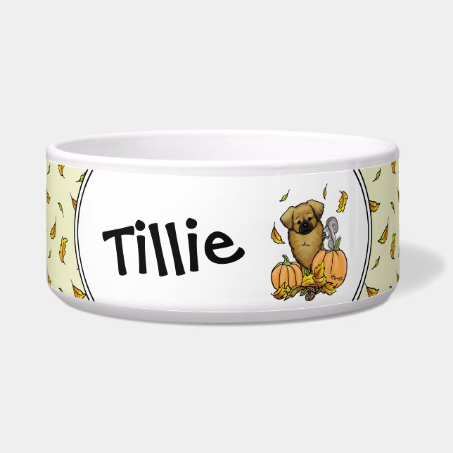 Fall Tibetan Spaniel (Brown) Dog Pumpkins Cute (Front)