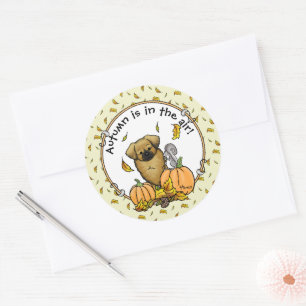 Fall Tibetan Spaniel (Brown) Dog Pumpkins Cute Classic Round Sticker