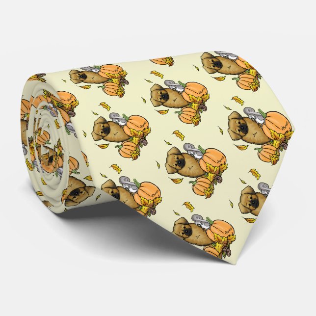 Fall Tibetan Spaniel (Brown) Dog Pumpkins Fun Tie (Rolled)