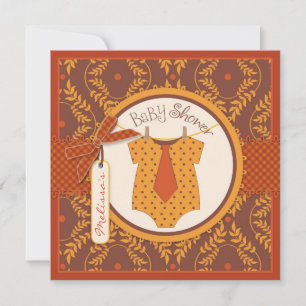 Fall Tie and Autumn Damask Vine Boy Baby Shower Invitation