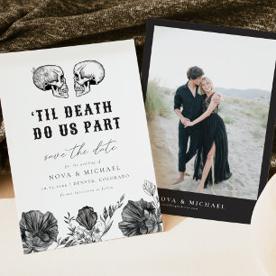 Fall Til Death Gothic Skull Floral Save the Date Invitation