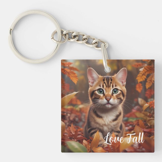 Fall Time Cat  Key Ring (Front)