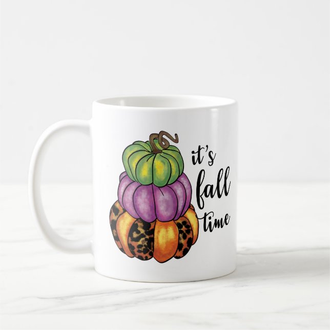 Fall Time Quote Colourful Pumpkins Crafty Coffee Mug (Left)