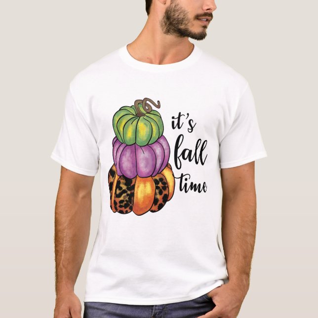Fall Time Quote Colourful Pumpkins Crafty T-Shirt (Front)