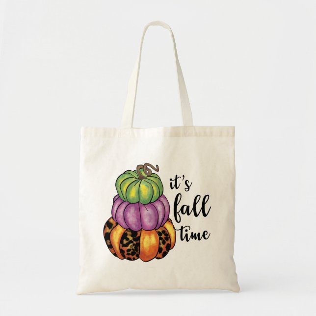 Fall Time Quote Colourful Pumpkins Crafty Tote Bag (Front)