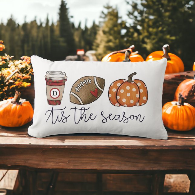 Fall Tis the Season Custom Coffee Football Pumpkin Lumbar Cushion (Creator Uploaded)