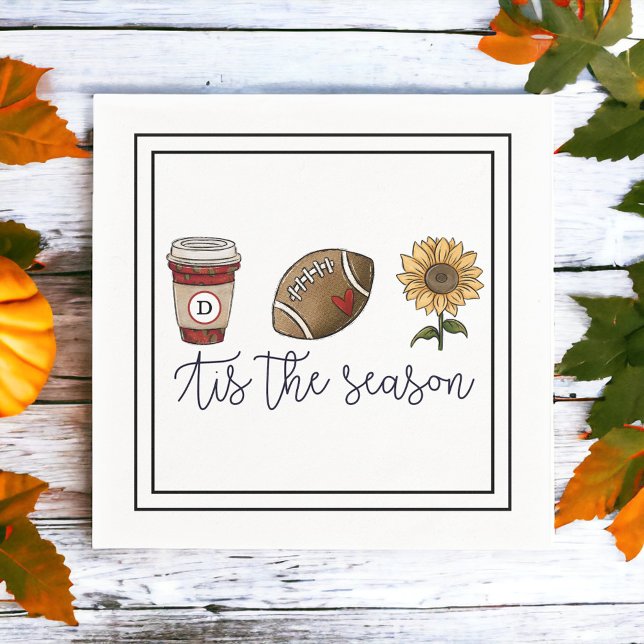 Fall Tis the Season Initial Coffee Football Flower Napkin (Creator Uploaded)