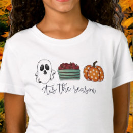 Fall Tis the Season Script Ghost Apples Pumpkin  T-Shirt