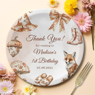Fall Toile De Jouy Woodland Theme Birthday Party Paper Plate