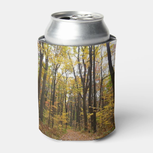Fall Trail and Golden Leaves at Laurel Hill Park Can Cooler (Can Front)