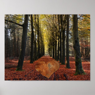 fall trail forest tree branch road path love heart poster