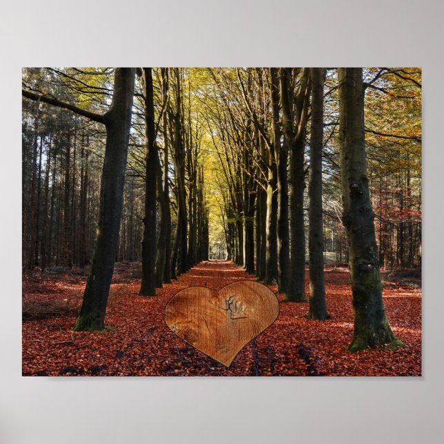 fall trail forest tree branch road path love heart poster (Front)