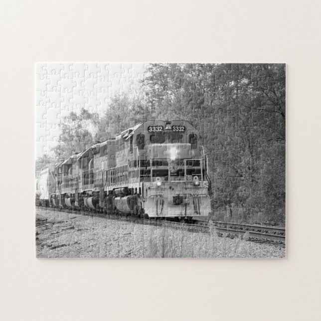 Fall Train in B&W Picturesque Family Fun Puzzle (Horizontal)