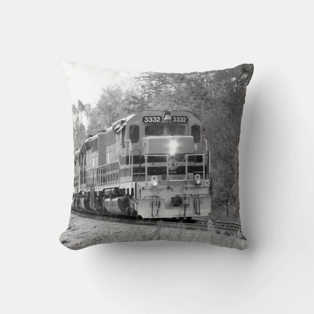 Fall Train in Black and White Cushion (Front)