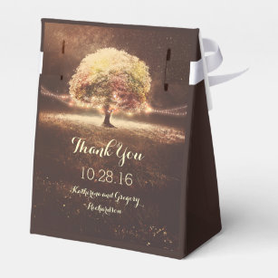 Fall Tree and Rustic String Lights Dreamy Wedding Favour Box