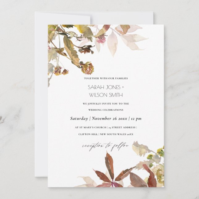 Fall Tree Branch Orange Foliage Wedding Invite (Front)
