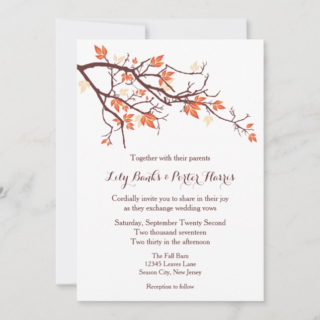 Fall Tree Branch Wedding Invitation (Front)