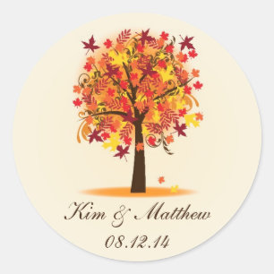 Fall Tree Bridal Shower or Wedding Classic Round Sticker