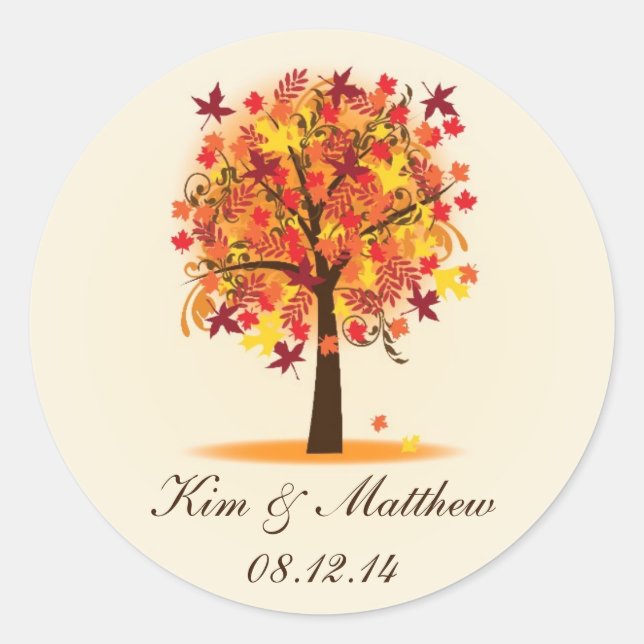 Fall Tree Bridal Shower or Wedding Classic Round Sticker (Front)
