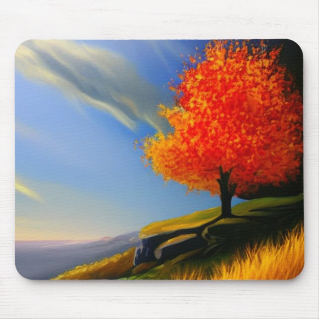 Fall Tree by the Ocean Mousepad (Front)