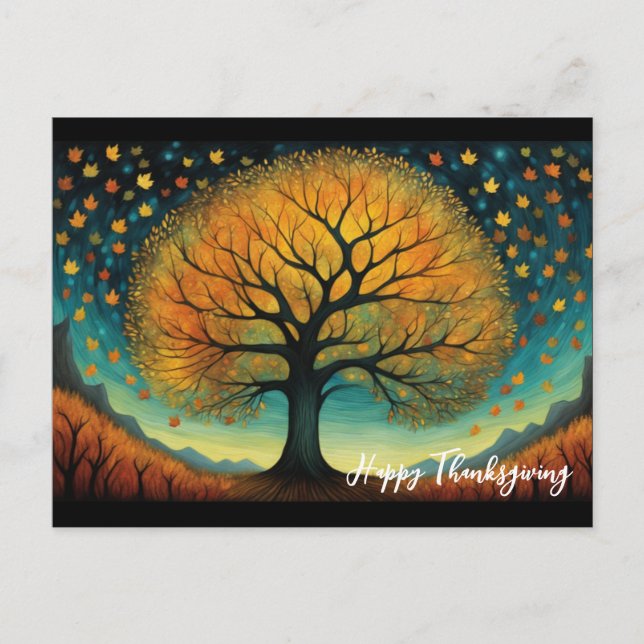 Fall Tree Holiday Autumn Thanksgiving Postcard (Front)