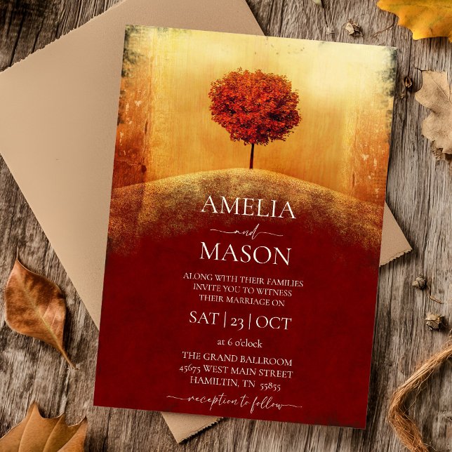 Fall Tree Wedding Invitation (Autumn Tree Elegant Wedding Invitation)